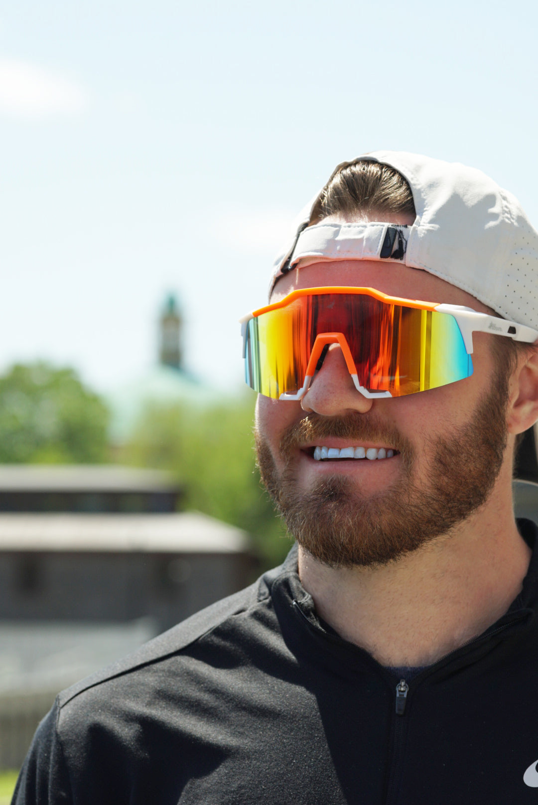"Eclipse" Sports Performance Sunglasses (White w/ Orange)